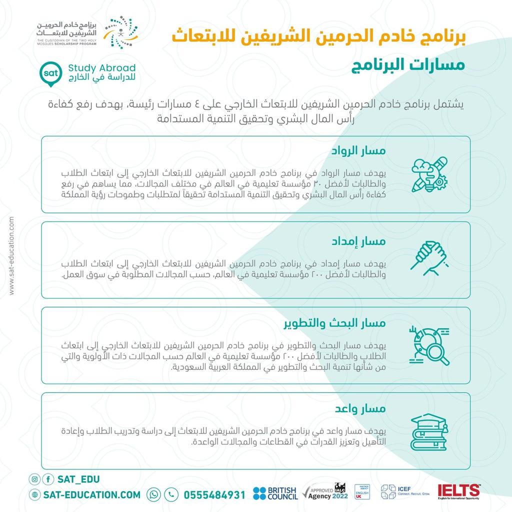 صورة توضحية لمسارات برنامج خادم الحرمين الشرفين للابتعاث